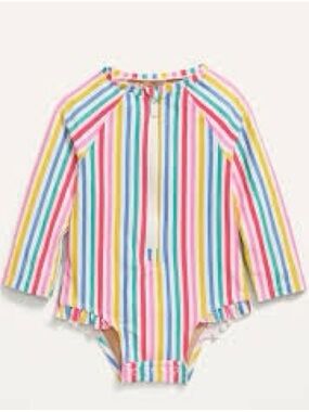 Old Navy Kids One-Piece Swimsuit - Pink, Yellow, Blue, Green, White Stripes